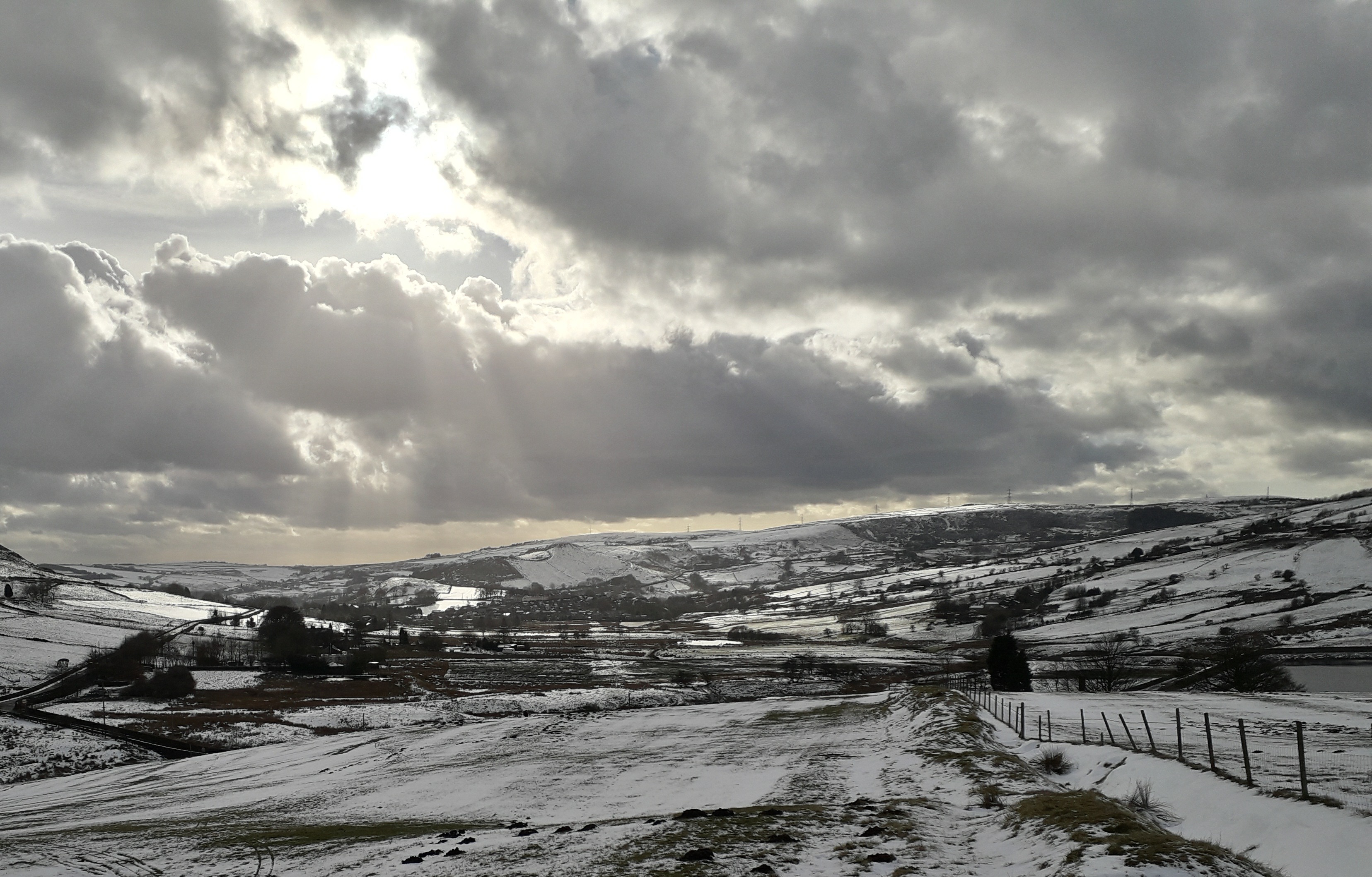 12/02/18, Snowy view along the valley towards Delph